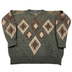 Vintage Grandpa Sweater Men XXL 2XL Wool Mohair Geometric Knit 80s 90s Patch